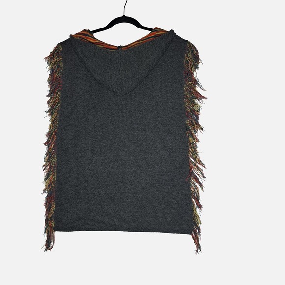 Indigo Thread Co Poncho Sweater Women XS Hooded Knit Fringe Boho Western Layer - Picture 6 of 7